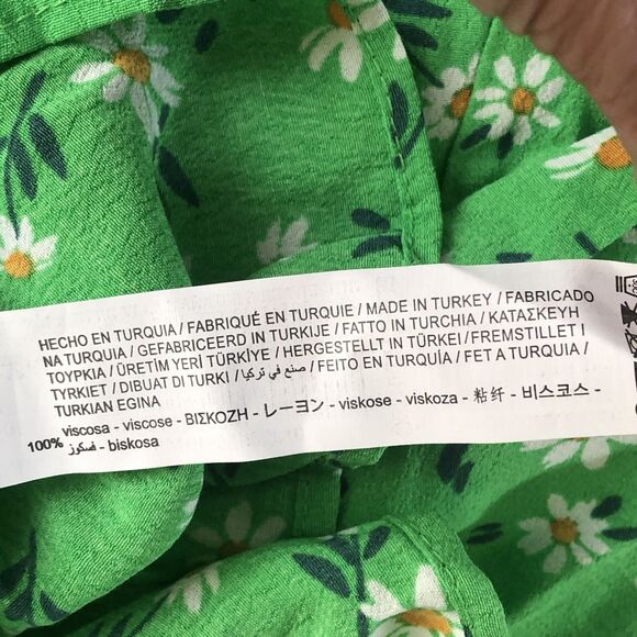 stradivarius Womens Halter Dress Slit Ruched Green Daisy Print  Size 12 NWT - Picture 15 of 16